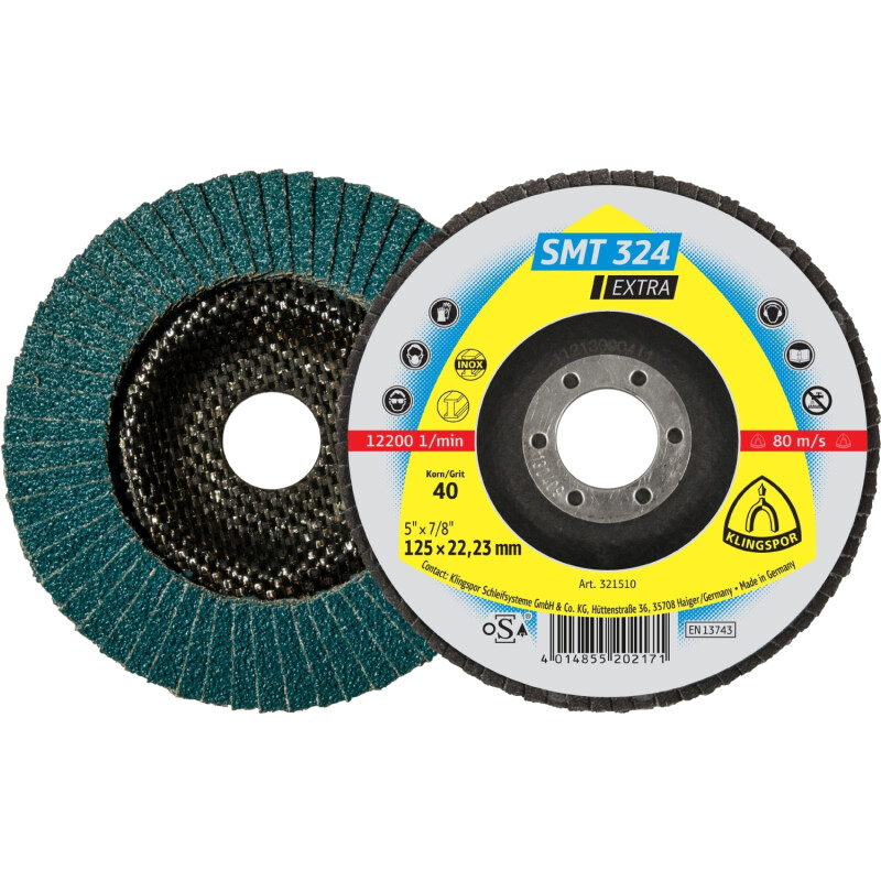 Schleifmopteller SMT 324 gerade für Edelstahl, Stahl 125 x 22,23 mm Körnung 80 Schleifmopteller SMT 324 gerade für Edelstahl, Stahl 125 x 22,23 mm Körnung 80 von Klingspor AG