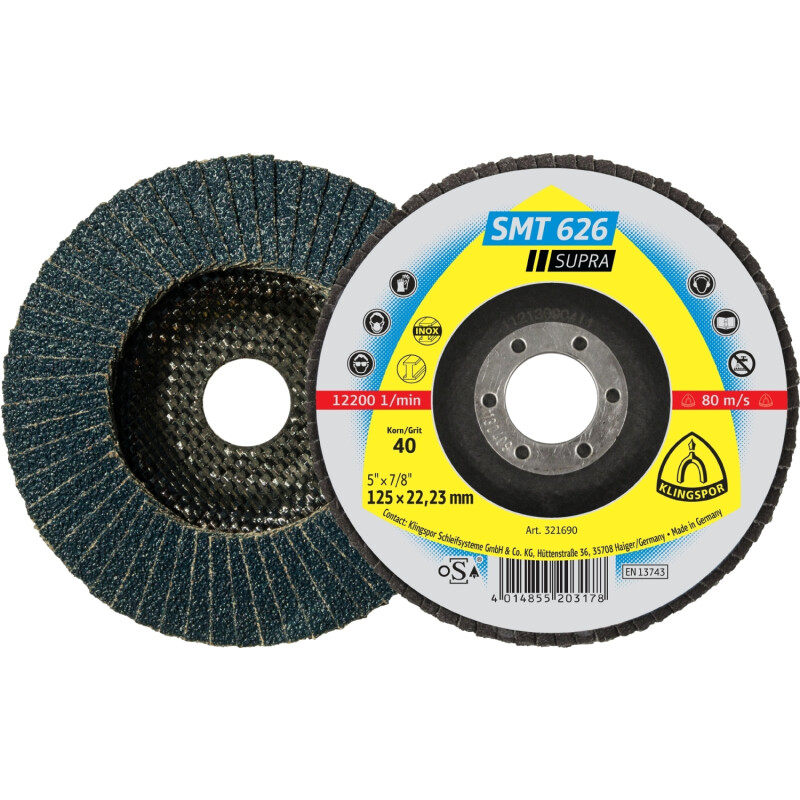 Schleifmopteller SMT 626 gewölbt für Edelstahl, Stahl 180 x 22,23 mm Körnung 80 Schleifmopteller SMT 626 gewölbt für Edelstahl, Stahl 180 x 22,23 mm Körnung 80 von Klingspor AG