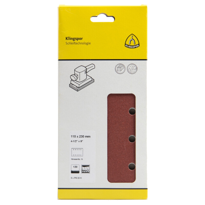 Schleifstreifen PS 22 K kletthaftend für Holz, Metall 115 x 230 mm Körnung 60 Lochform GL15 - 5 Stück Schleifstreifen PS 22 K kletthaftend für Holz, Metall 115 x 230 mm Körnung 60 Lochform GL15 - 5 Stück von Klingspor AG