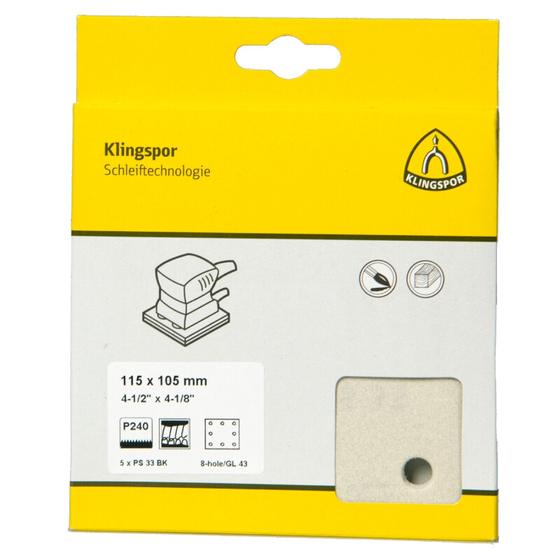Schleifstreifen PS 33 BK kletthaftend für Farbe, Lack, Spachtel 115 x 105 mm Körnung 320 Lochform GL43 - 5 Stück Schleifstreifen PS 33 BK kletthaftend für Farbe, Lack, Spachtel 115 x 105 mm Körnung 320 Lochform GL43 - 5 Stück von Klingspor AG
