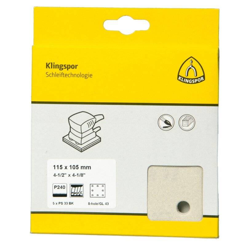 Schleifstreifen PS 33 BK kletthaftend für Farbe, Lack, Spachtel 115 x 105 mm Körnung 320 Lochform GL43 - 5 Stück von Klingspor AG