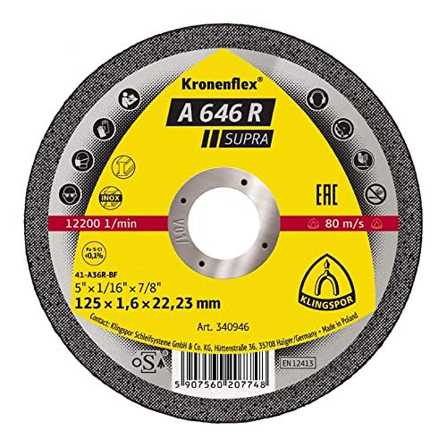 Klingpsor 340945 Kronenflex A 646 R Supra Trennscheiben, Gerade, 150mm x 1.6mm x 22.23mm, 25 Stück Klingpsor 340945 Kronenflex A 646 R Supra Trennscheiben, Gerade, 150mm x 1.6mm x 22.23mm, 25 Stück von KLINGSPOR