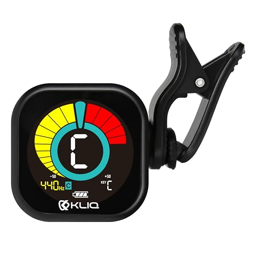 KLIQ UberTuner PDQ - Wiederaufladbares professionelles Clip-On-Stimmgerät für alle Instrumente - mit Gitarre, Ukulele, Violine, Bass & Chromatische Stimmmodi, Schwarz (auch für Mandoline und Banjo) von KLIQ Music Gear