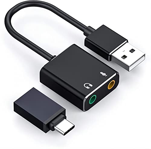 KLJ USB-Audio-Adapter, USB Typ-A, USB Typ-C, Plug-and-Play, keine Treiber erforderlich, geeignet für Windows, Mac, Linux, PC, Laptop, Desktop, PS4, Mobilteil von KLJ