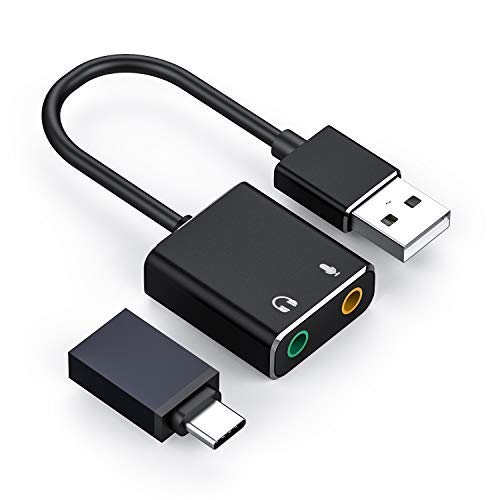 USB-Audioadapter Externe Stereo-Soundkarte mit 3,5-mm-Kopfhörer und Mikrofonbuchse, geeignet für Windows, Mac, Linux, PC, Mobiltelefon, Laptop, Desktop (mit Typ-C-Adapter) von KLJ