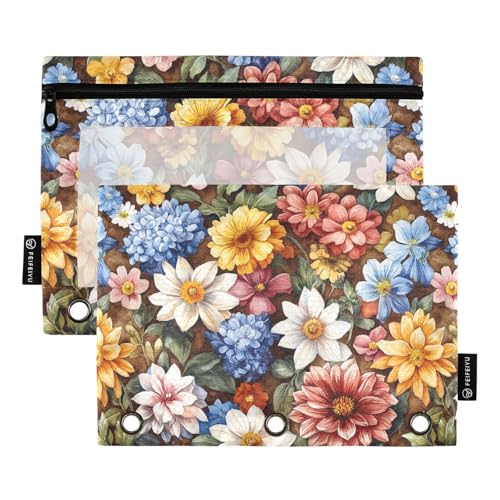 Frühlingsblumen, Dahlie, Narzissen, Hyazinthen, braune Ringe, Ordnertaschen, 3-fach gelocht, für Ordner, 3 Ringe mit Ordnerlöchern, für Schule, Zuhause, Reisen, Karten, Aufbewahrungsbehälter Frühlingsblumen, Dahlie, Narzissen, Hyazinthen, braune Ringe, Ordnertaschen, 3-fach gelocht, für Ordner, 3 Ringe mit Ordnerlöchern, für Schule, Zuhause, Reisen, Karten, Aufbewahrungsbehälter von KLL