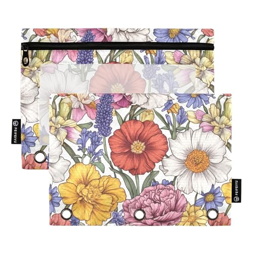 Frühlingsblumen, Nelke, Narzissen, Lavendel, Weiß, Bindertaschen, weiches Federmäppchen für 3 Ringe, Ordner, wasserdicht, für Studenten, Büro, Organizer Frühlingsblumen, Nelke, Narzissen, Lavendel, Weiß, Bindertaschen, weiches Federmäppchen für 3 Ringe, Ordner, wasserdicht, für Studenten, Büro, Organizer von KLL