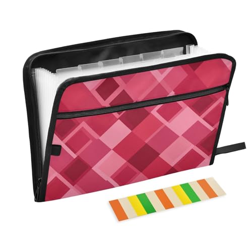 KLL Akkordeon-Aktenordner, Fächermappe, Organizer, Papier-Organizer, Aufbewahrung, Dokumententasche, Briefe mit Reißverschluss für medizinische Referenzen, fantastisches Rautenmuster, Hot Pink / Rot von KLL