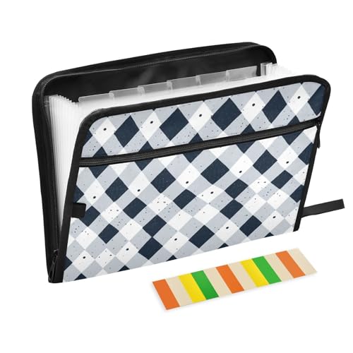 KLL Akkordeon-Aktenordner, Taschenordner, Organizer, Kunststoff, Hängeregistratur, Büro-Papier-Organizer mit Reißverschluss, für Speisekarten für Restaurants, Rautenweiß, Marineblau KLL Akkordeon-Aktenordner, Taschenordner, Organizer, Kunststoff, Hängeregistratur, Büro-Papier-Organizer mit Reißverschluss, für Speisekarten für Restaurants, Rautenweiß, Marineblau von KLL