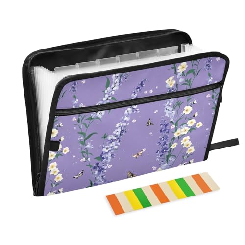 KLL Akkordeon-Aktenordner mit Taschen, Dokumenten-Organizer, Ordner, legale Größe mit Reißverschluss, für Militär, einzigartig, Natur, Rittersporn, Violett KLL Akkordeon-Aktenordner mit Taschen, Dokumenten-Organizer, Ordner, legale Größe mit Reißverschluss, für Militär, einzigartig, Natur, Rittersporn, Violett von KLL