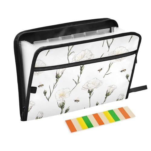 KLL Erweiterbare Dokumentenmappen, Fächermappe, Kunststoff, Fächermappe mit Reißverschluss und Taschen für Zahnpflege, ästhetische Nelke, Weiß KLL Erweiterbare Dokumentenmappen, Fächermappe, Kunststoff, Fächermappe mit Reißverschluss und Taschen für Zahnpflege, ästhetische Nelke, Weiß von KLL