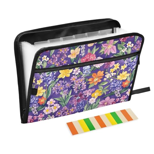 KLL Fächermappe, Taschen-Ordner, Organizer mit Etikett, Ordner, legal, mit Taschen für Büro-Klemmbrett, sonniges Aquarell, europäische Sommerblüten von KLL