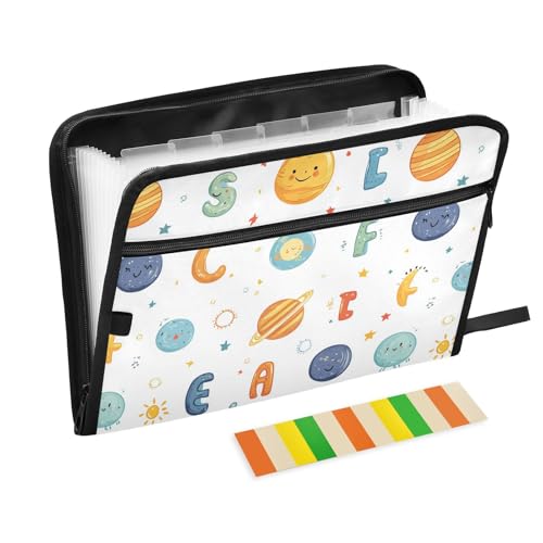 KLL Fächermappen, Ordner, legale Größe, Organizer mit Taschen, legale Größe mit Taschen für die Arbeit, Cartoon-Außenplaneten, Alphabet, Weiß KLL Fächermappen, Ordner, legale Größe, Organizer mit Taschen, legale Größe mit Taschen für die Arbeit, Cartoon-Außenplaneten, Alphabet, Weiß von KLL