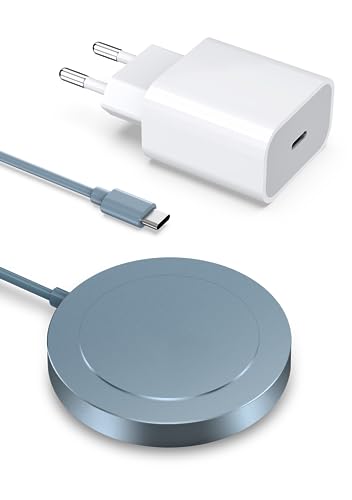 Mag-Safe Ladegerät Wireless Charger für iPhone: Magnet Ladestation Induktive kabellos Ladepad Kompatibel mit iPhone 16 15 14 13 12 und Air-Pods 3 2 Pro mit 20W Schnelles Adapter(Blau) von KLiHD