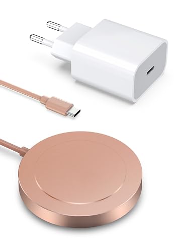 Mag-Safe Ladegerät Wireless Charger für iPhone: Magnet Ladestation Induktive kabellos Ladepad Kompatibel mit iPhone 16 15 14 13 12 und Air-Pods 3 2 Pro mit 20W Schnelles Adapter(Rosa Gold) von KLiHD