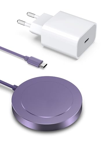 Mag-Safe Ladegerät Wireless Charger für iPhone: Magnet Ladestation Induktive kabellos Ladepad Kompatibel mit iPhone 16 15 14 13 12 und Air-Pods 3 2 Pro mit 20W Schnelles Adapter(Violett) von KLiHD