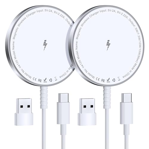 Mag-Safe Ladegerät für iPhone Ladestation: Magnet Wireless Charger Induktive Kabelloses Ladepad Kompatibel mit iPhone 16 15 14 13 12 und Air-Pods 3 2 Pro (Ohne Netzteil, 2 Stück) von KLiHD