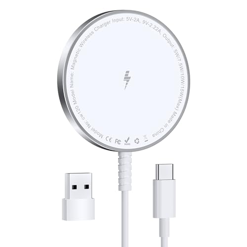Mag-Safe Ladegerät für iPhone Ladestation: Magnet Wireless Charger Induktive Kabelloses Ladepad Kompatibel mit iPhone 16 15 14 13 12 und Air-Pods 3 2 Pro (Ohne Netzteil, 1 Stück) von KLiHD