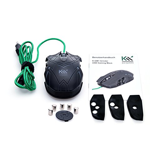 KM · GAMING K-GM1 Grinder optische RGB 5.000dpi Gaming Maus USB [Avago ADNS-3310 Sensor/austauschbare Seitenteile/Gewichtsanpassung/Omron Switches / 9 Tasten/programmierbar] von KM · GAMING