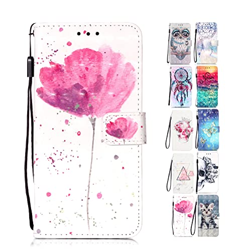 Leder Hülle für Huawei P30 Lite Tasche mit Kartenfach Muster Gitzer Schutzhülle Handyhülle Flip Case Klapphülle - Eine Blume von KM-Panda