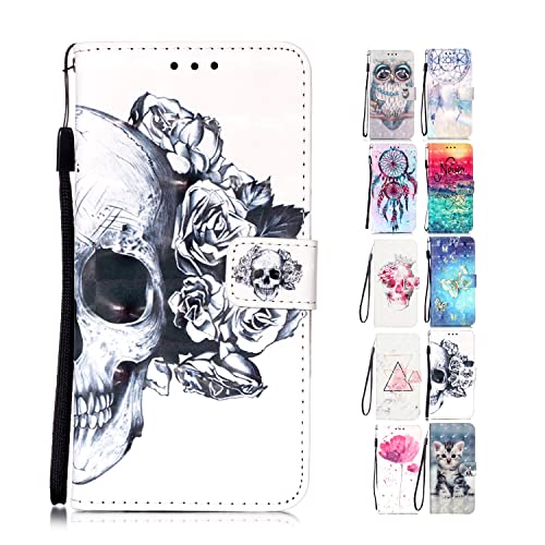 Leder Hülle für Samsung Galaxy A53 5G 2022 Tasche mit Kartenfach Muster Gitzer Schutzhülle Handyhülle Flip Case Klapphülle - Schädel von KM-Panda