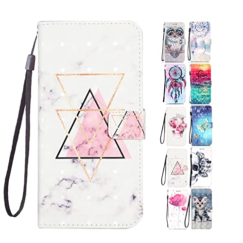 Leder Hülle für Samsung Galaxy S10 Plus Tasche mit Kartenfach Muster Gitzer Schutzhülle Handyhülle Flip Case Klapphülle - Marmor Dreieck von KM-Panda