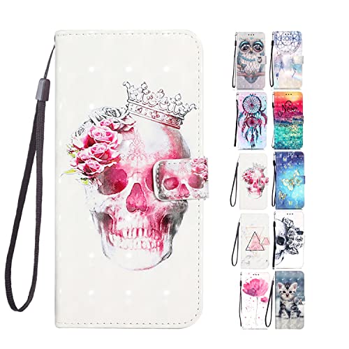 Leder Hülle für iPhone XR Tasche mit Kartenfach Muster Gitzer Schutzhülle Handyhülle Flip Case Klapphülle - Skelett Krone von KM-Panda