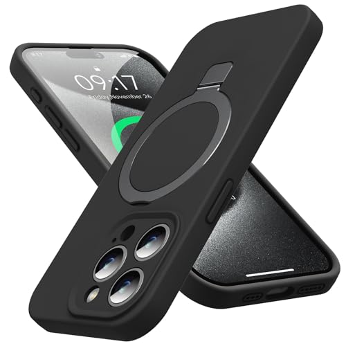 KMAMBAG Mag-Ring entworfen für iPhone 15 Pro Hülle, Flüssigsilikon [Feuchtigkeitsfaktor] Extrem weiche, schlanke Handyhülle mit Ständer [kompatibel mit MagSafe] für iPhone 15Pro 6,1 Zoll Männer Frauen von KMAMBAG