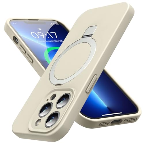 Mag-Ring entworfen für iPhone 13 Pro Max, Flüssigsilikon [Feuchtigkeitsfaktor] Extrem weiche, schlanke Handyhülle mit Ständer [kompatibel mit MagSafe] für 13 Promax 17 cm (6,7 Zoll) Männer und Frauen, von KMAMBAG