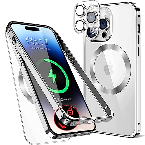 Magnetische transparente Schutzhülle aus Metall für iPhone 12 Pro Max [CD-Muster für Magsafe Ring & Sicherheitsschloss] [Metallrahmen Bumper] [Integrierter Kameralinsenschutz] Stoßdämpfende Hülle, von KMAMBAG