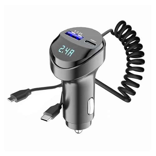 KMGDM Doppel-USB-Autoladegeräte Schnellladung mit einziehbarem Ladekabel für sichere und effiziente Stromversorgung während der Fahrten von KMGDM