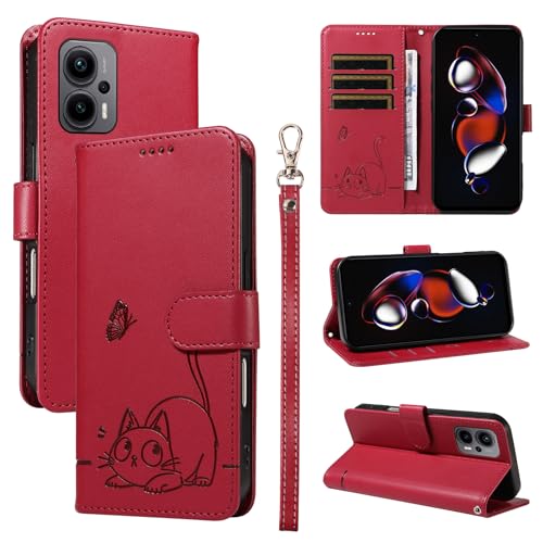 KMKJSH Leder Handyhülle Kompatibel mit Xiaomi Poco X4 GT 5G Hülle, mit 3 Kartenfächer Magnetische Wallet Klapphüllen Katze Muster Stoßfeste Tasche Case für Xiaomi Poco X4 GT 5G Lederhülle (Rot) KMKJSH Leder Handyhülle Kompatibel mit Xiaomi Poco X4 GT 5G Hülle, mit 3 Kartenfächer Magnetische Wallet Klapphüllen Katze Muster Stoßfeste Tasche Case für Xiaomi Poco X4 GT 5G Lederhülle (Rot) von KMKJSH