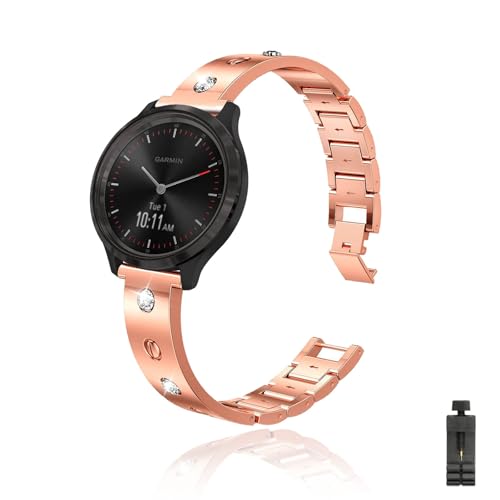 Metall Armbänder für Garmin Vivoactive 5 Armband, mit Glitzer Strass Verstellbares Bänder für Garmin Vivoactive 5 Damen Elegant Edelstahl Ersatzarmband mit Garmin Vivoactive 5 Uhrarmband (Roségold) von KMKJSH