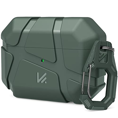 Airpods Pro Case Cover, KMMIN Rugged Shockproof Protective Case für Airpod Pro, Military Airpods Pro Case mit Schlüsselanhänger, Wireless Charging, für Männer Frauen, Front LED Visible (Army Green) von KMMIN