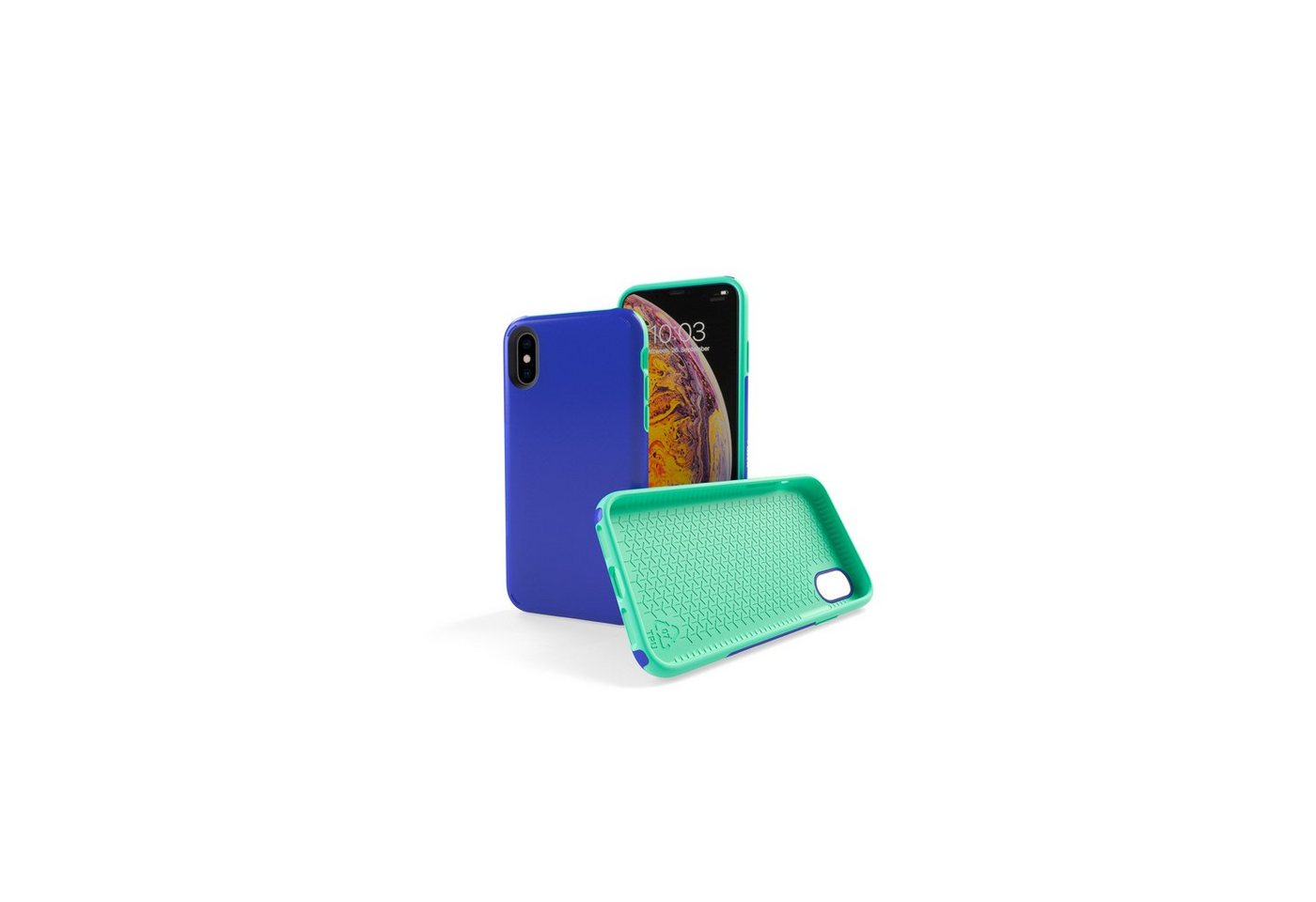 KMP Creative Lifesytle Product Handyhülle Sporty Schutzhülle für iPhone XS, X Blue/Green 5,8 Zoll von KMP Creative Lifesytle Product