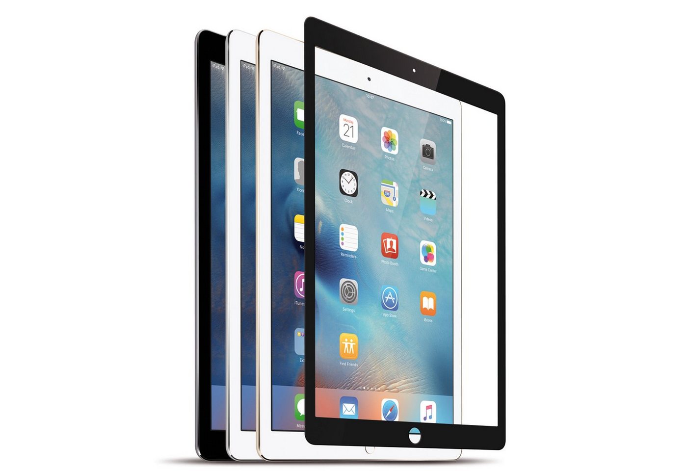 KMP Creative Lifesytle Product Schutzfolie Displayschutz für iPad Air 2, Pro 9,7, iPad 9,7 5th/6th Gen. Black, (1-St), extra dünn, bruchfest, Schutzglas für iPad von KMP Creative Lifesytle Product