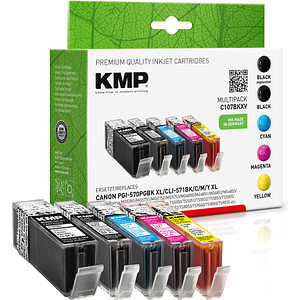 KMP C107BKXV  2x schwarz, 1x cyan, 1x magenta, 1x gelb Druckerpatronen kompatibel zu Canon PGI-570XL PGBK, CLI-571XL  BK/C/M/Y , 5er-Set von KMP