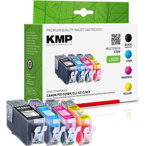 KMP C72V  schwarz, cyan, magenta, gelb Druckerpatronen kompatibel zu Canon PGI-520 BK, CLI-521 C/M/Y, 4er-Set von KMP