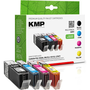 KMP C89V  schwarz, cyan, magenta, gelb Druckerpatronen kompatibel zu Canon PGI-550 XL BK, CLI-551 XL C/M/Y, 4er-Set von KMP