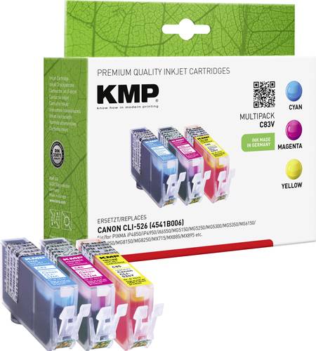 KMP Druckerpatrone ersetzt Canon CLI-526C, CLI-526M, CLI-526Y Kompatibel Kombi-Pack Cyan, Magenta, G von KMP