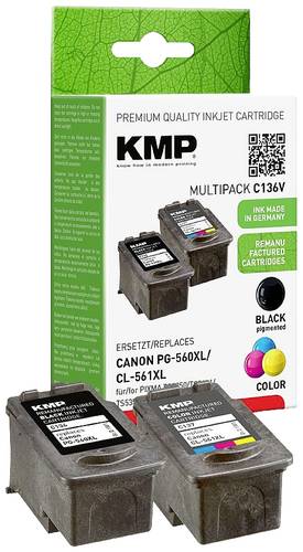 KMP Druckerpatrone ersetzt Canon PG-560 XL, CL-561 XL Kompatibel Kombi-Pack Schwarz, Cyan, Magenta, von KMP