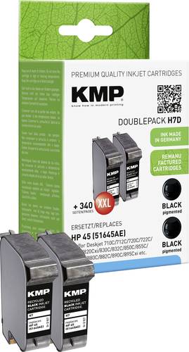 KMP Druckerpatrone ersetzt HP 45, 51645A Kompatibel 2er-Pack Schwarz H7D 0927,4021 von KMP