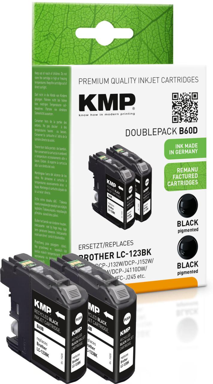 KMP Druckerpatronen B60D schwarz kompatibel zu brother LC-123BK, 2er-Set von KMP