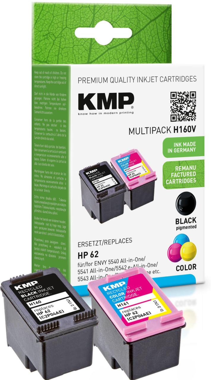 KMP Druckerpatronen H160V schwarz, color kompatibel zu HP 62 (N9J71AE), 2er-Set von KMP