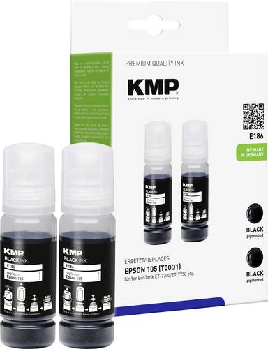 KMP Nachfülltinte ersetzt Epson 105, T00Q1 Kompatibel 2er-Pack Schwarz E186 1643,0001 von KMP