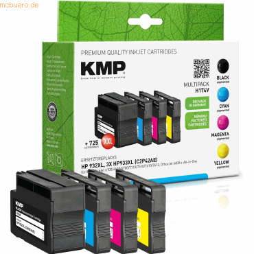 KMP Tintenpatrone H174V 1725,4005 wie HP 932XL schwarz/c/m/y 4 Stück KMP Tintenpatrone H174V 1725,4005 wie HP 932XL schwarz/c/m/y 4 Stück von KMP