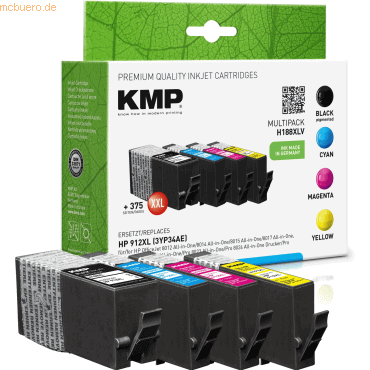 KMP Tintenpatrone H188X 1765,0005 wie HP 912XL schwarz/c/m/y 4 Stück von KMP