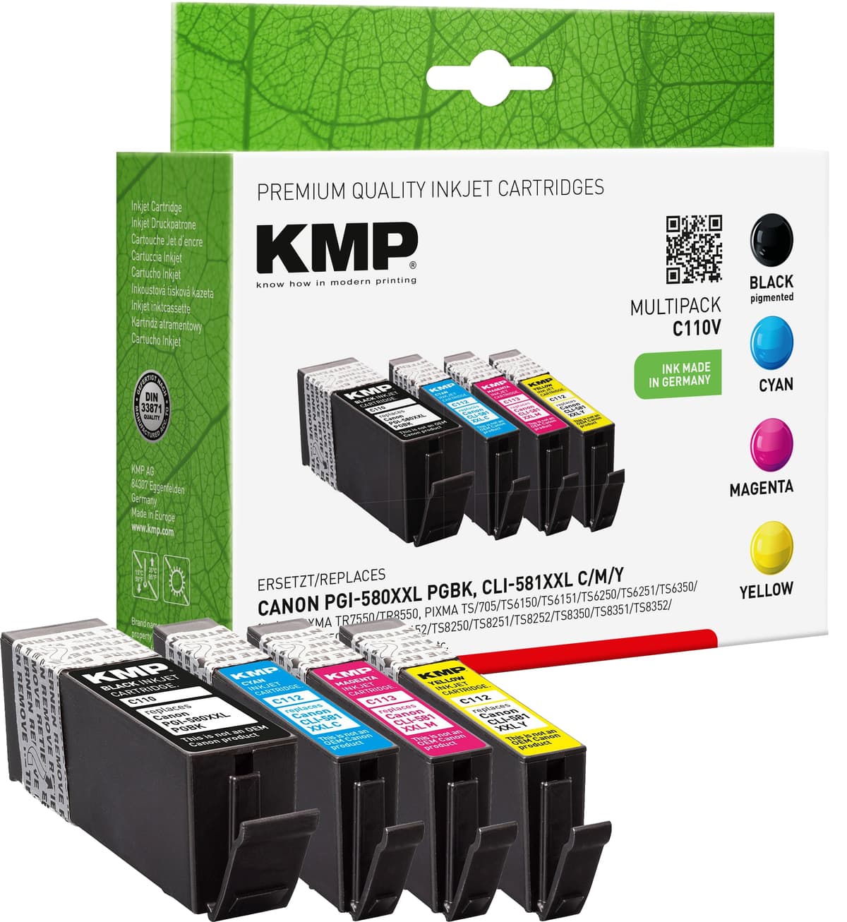 KMP Tintenpatronen Multipack C110V ersetzt Canon PGI-580PGBK/CLI-581 von KMP