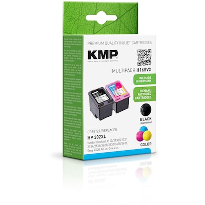 KMP Tintenpatronen Multipack Schwarz + Farbig ersetzt HP 302XL (F6U68AE F6U67AE) von KMP