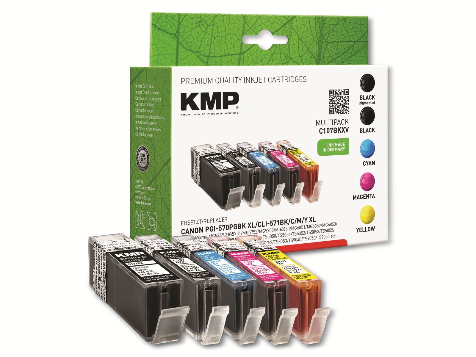 KMP Tintenpatronen-Set C107BKXV, komp. f. PGI-570PBK XL, CLI571 BK/C/M/Y/GY von KMP